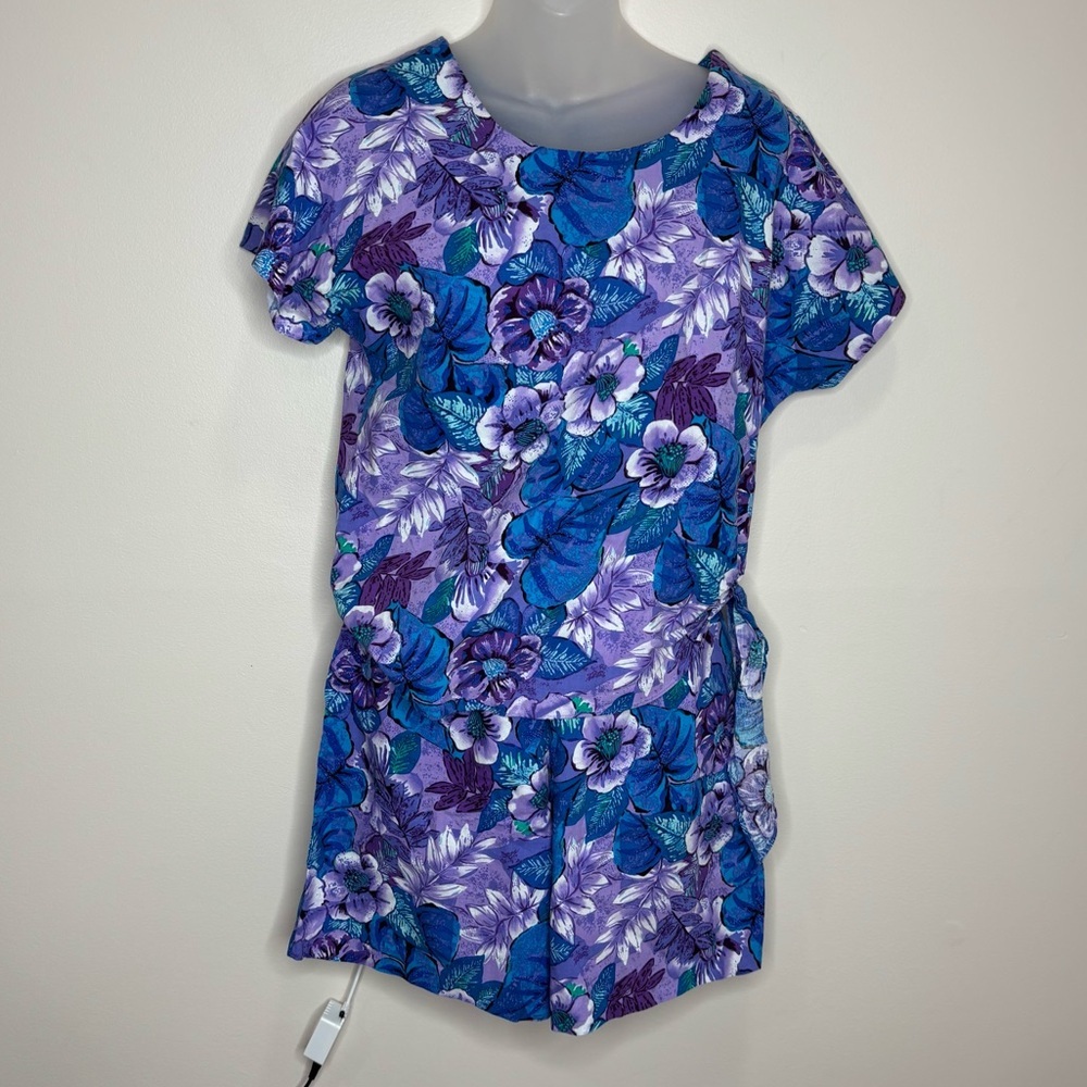 Vintage 90s tropical made in Hawaii Shorts set purple blue floral print small